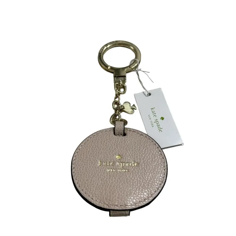 Kate Spade Women's Circle Mirror Leather Keychain Purse charm Rose Cloud